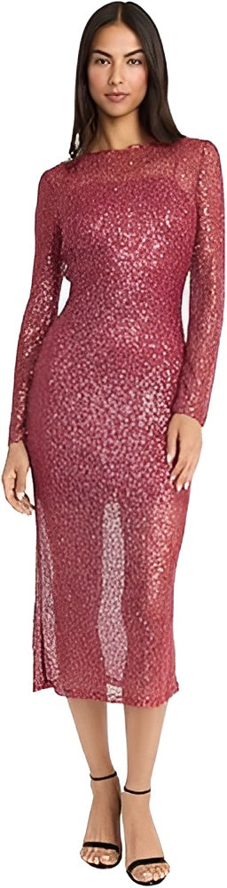 Donna Morgan Sequin Long Sleeve Midi Dress in Savvy Red