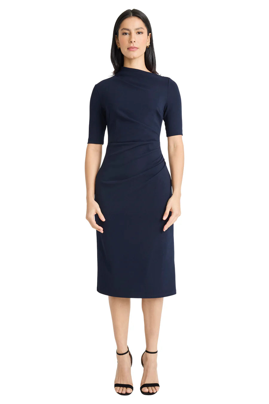 Maggy London Draped Sleeveless Navy Dress