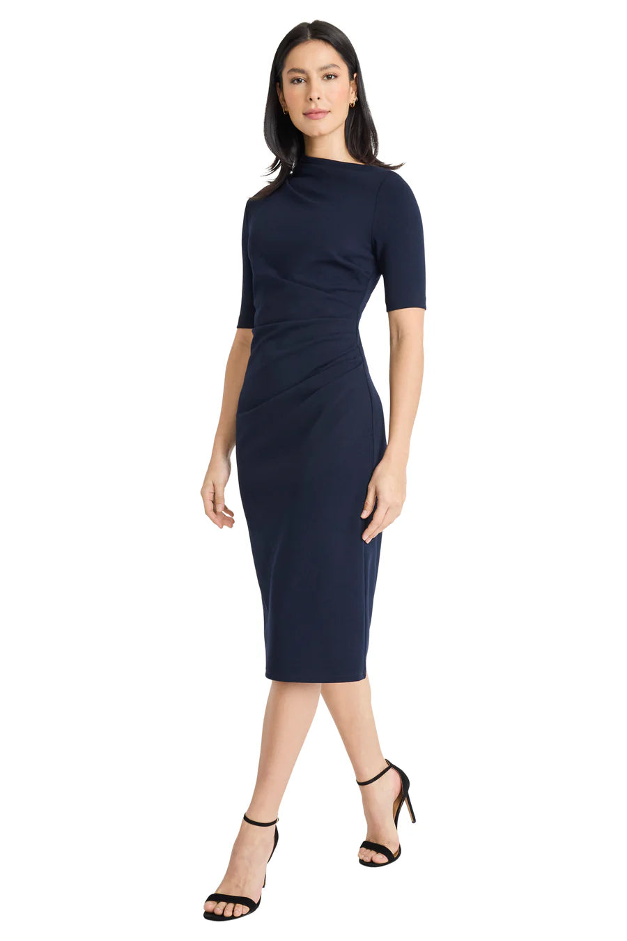 Maggy London Draped Sleeveless Navy Dress