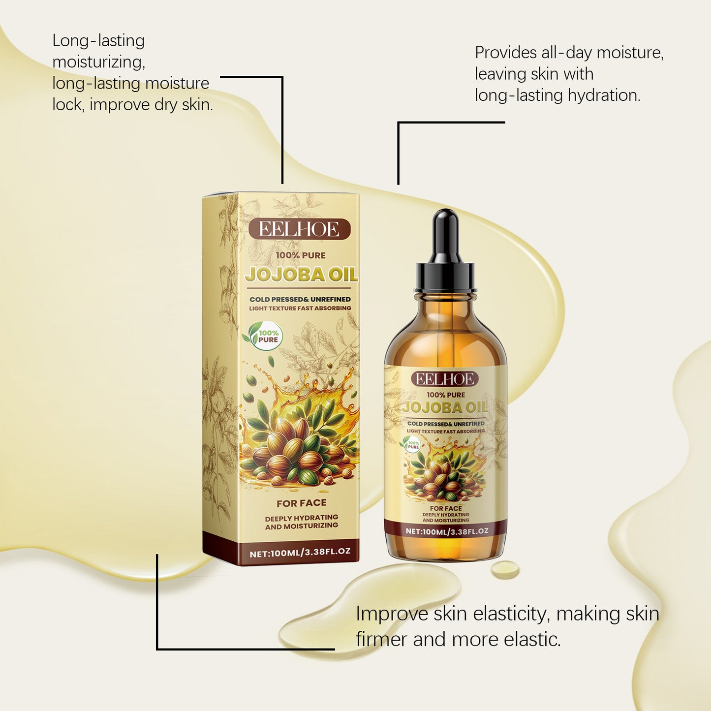 EELHOE Jojoba Face Oil Facial Moisturizing Brightening Firming