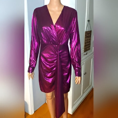 Lulus Retro Radiance Shiny Magenta Long Sleeve Tulip Mini Dress