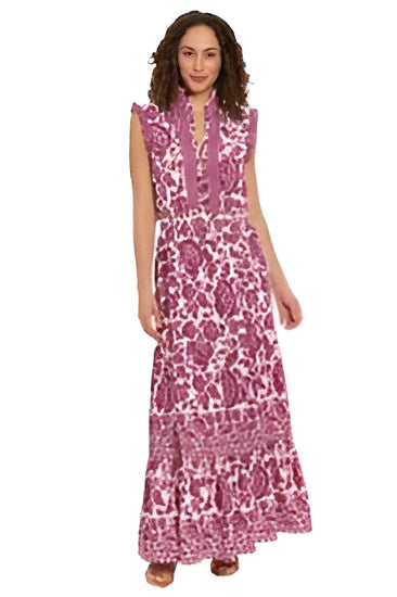 Maggy London Consuela in Pinecone Scroll Tiered Ruffle Midi Dress