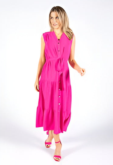NIC+ZOE Rumba Linen Daydream Sleeveless Tiered Maxi Dress - Wild Pink