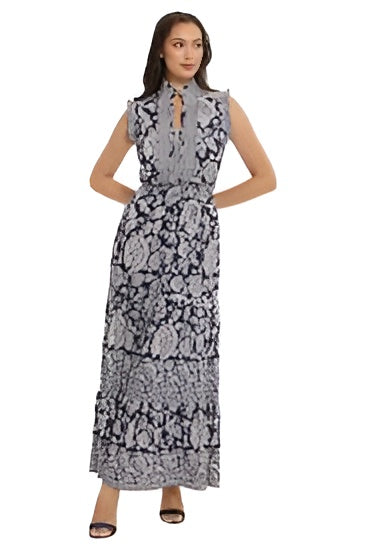 London Times Navy Blue & White Paisley Print Sleeveless Midi Dress