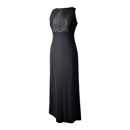 Designer Inspired Black Jacquard Knit Sheath Dress with Mesh Yoke