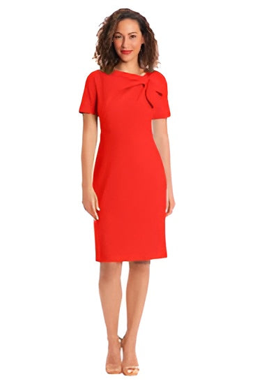 London Times High-Risk Red Bow Neck Short Sleeve Sheath Dress