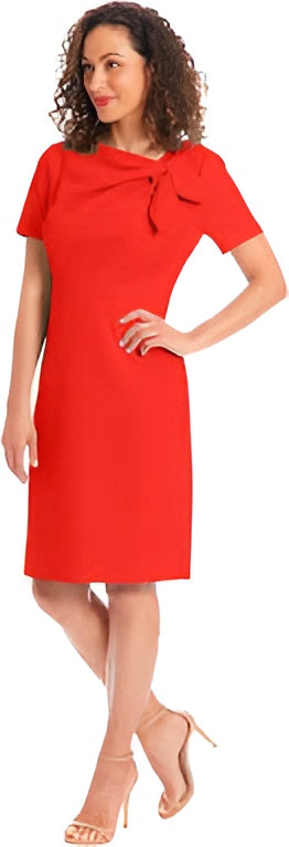 London Times High-Risk Red Bow Neck Short Sleeve Sheath Dress