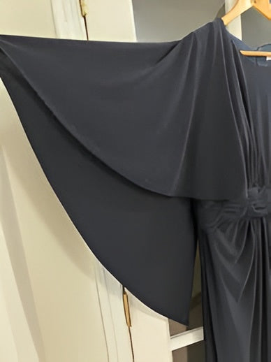 Black Chiffon One-Shoulder Overlay Draped Shift Midi Dress