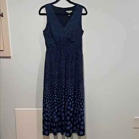 London Times Navy Blue & Sky Blue Graduated Polka Dot Sleeveless Midi Dress