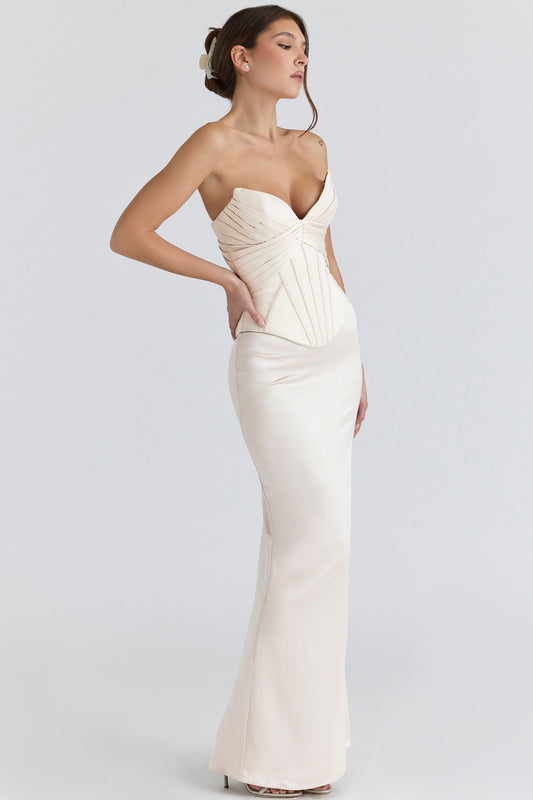 House of CB "Charmaine" Nude Corset Bodice Maxi Dress with Thigh split