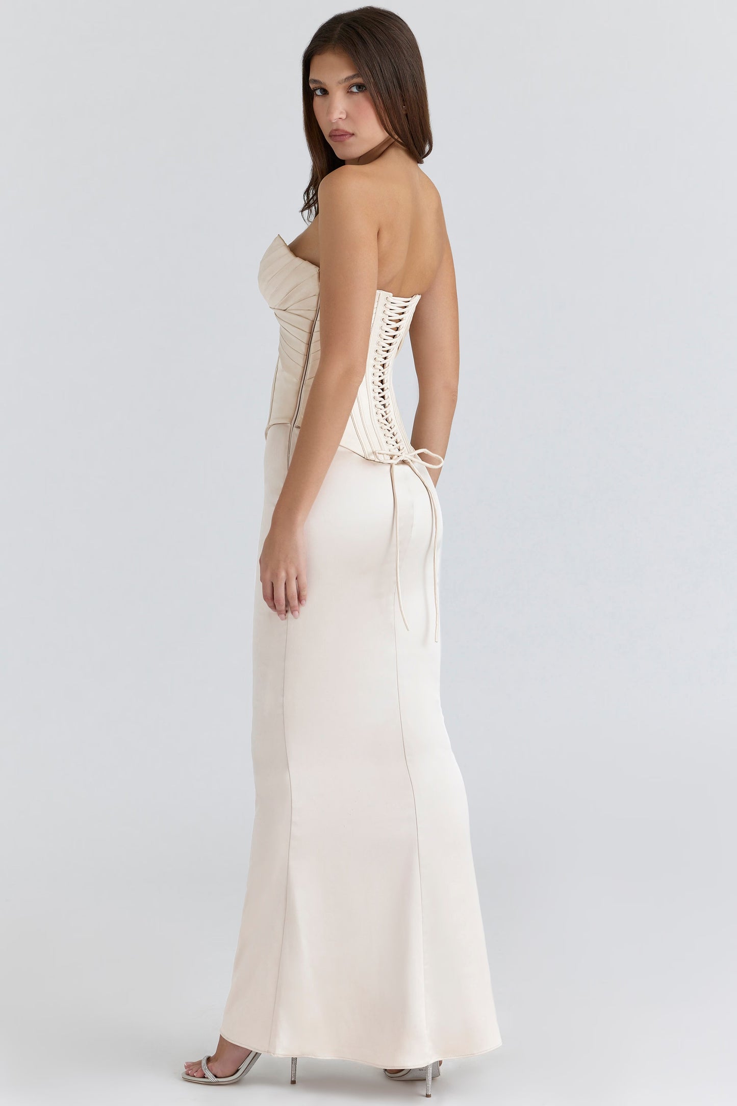 House of CB "Charmaine" Nude Corset Bodice Maxi Dress with Thigh split