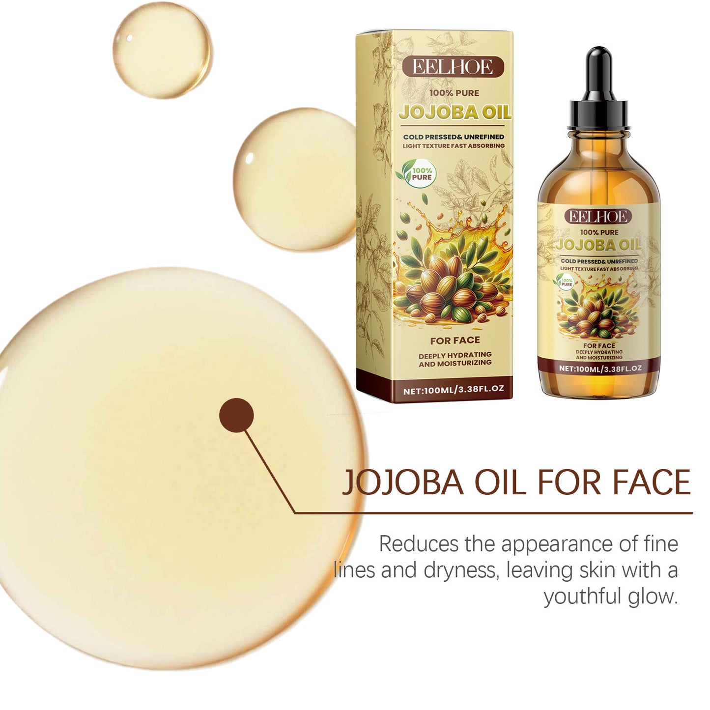 EELHOE Jojoba Face Oil Facial Moisturizing Brightening Firming