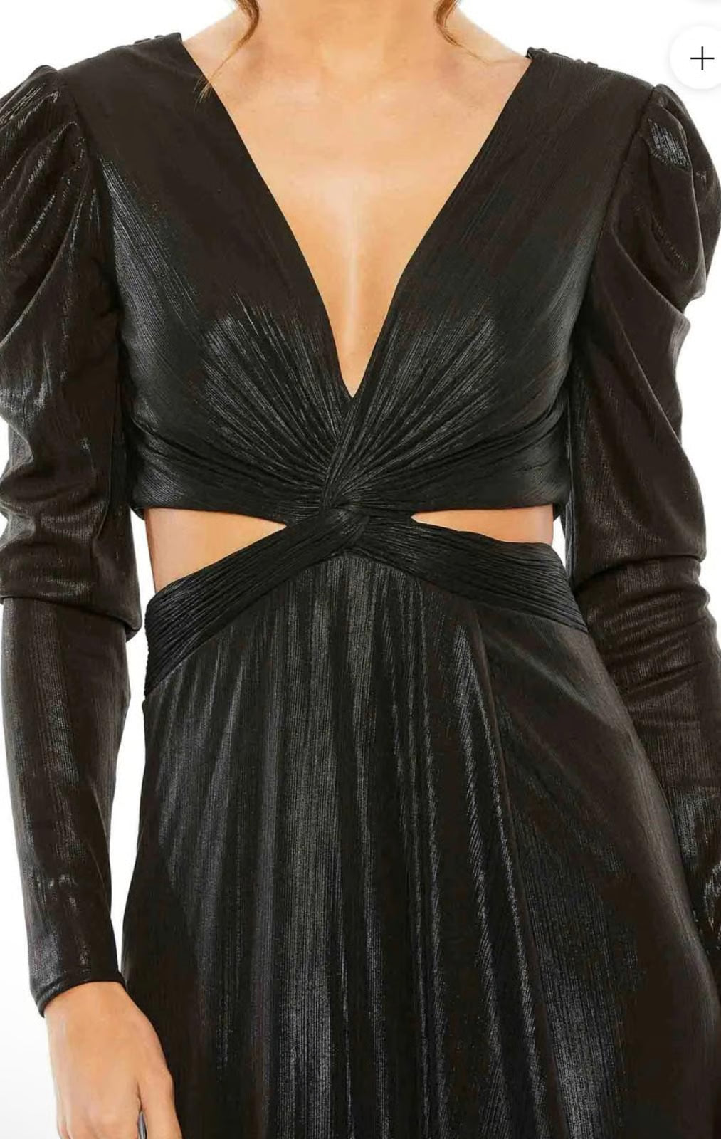 Mac Duggal Princess Sleeve Cut Out Metallic Gown