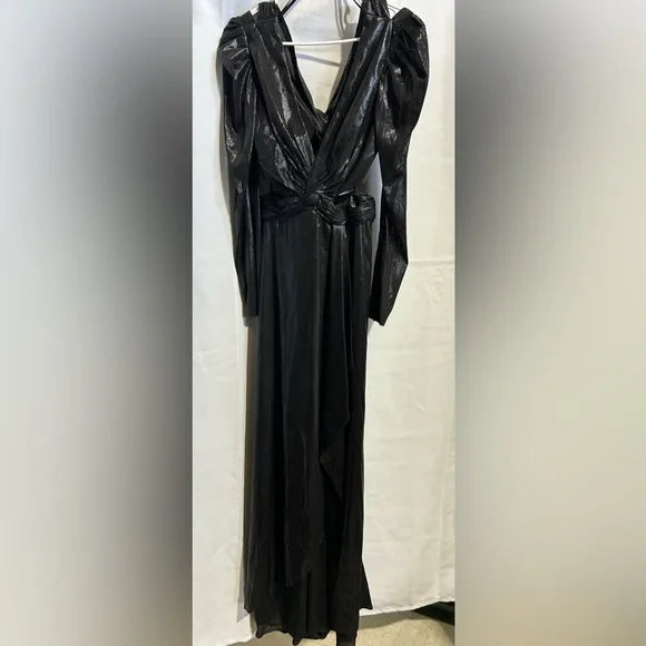 Mac Duggal Princess Sleeve Cut Out Metallic Gown