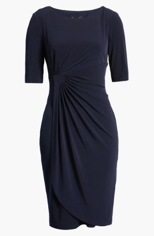 Navy Blue Twist Waist Short Sleeve Midi Dress