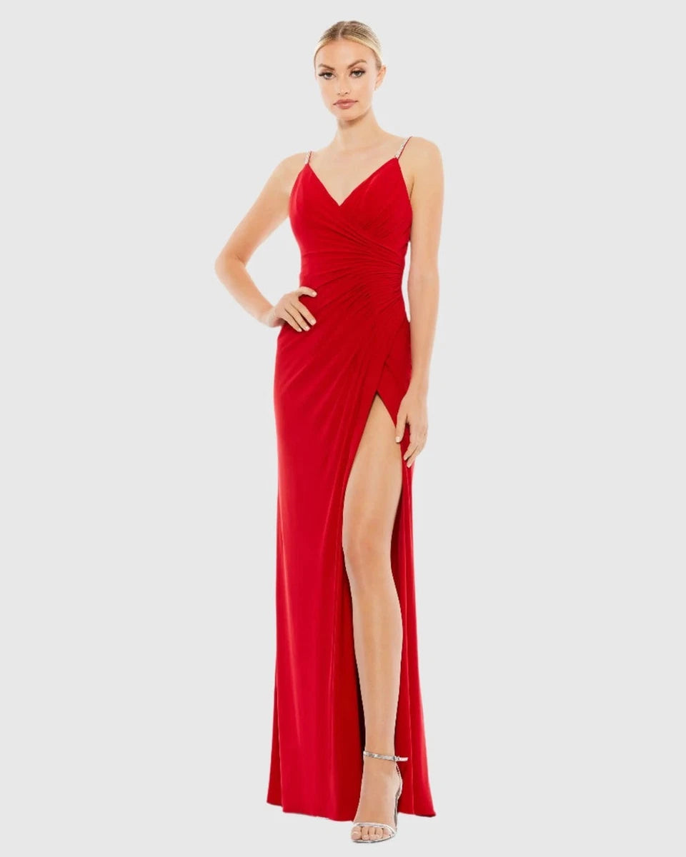 Ieena for Mac Duggal: Faux Wrap V-Neck Open Back Gown
