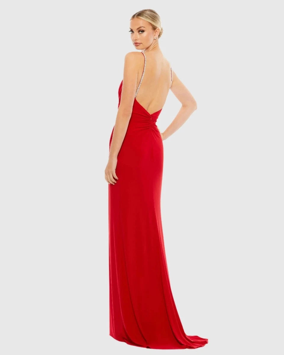 Ieena for Mac Duggal: Faux Wrap V-Neck Open Back Gown