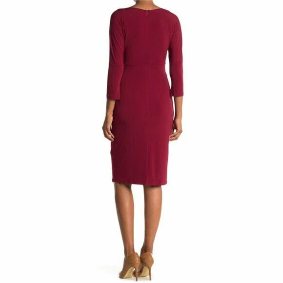 London Times Women's Wine Red Elbow Sleeve Jersey Knit Sheath Dress