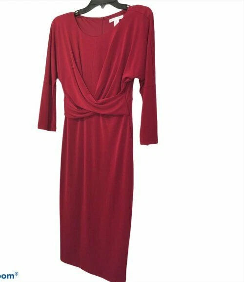 London Times Women's Wine Red Elbow Sleeve Jersey Knit Sheath Dress