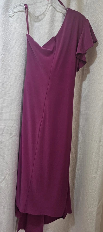 Magenta One-Shoulder Asymmetric Midi Cocktail Dress