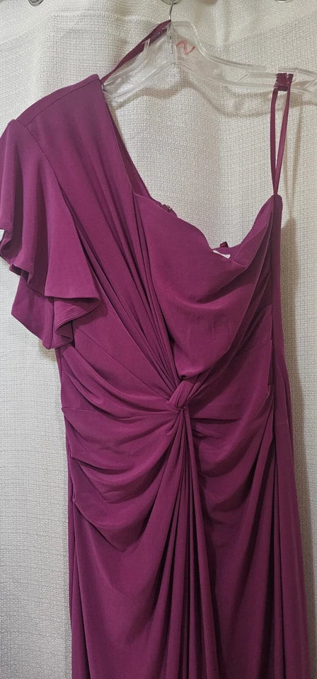 Magenta One-Shoulder Asymmetric Midi Cocktail Dress