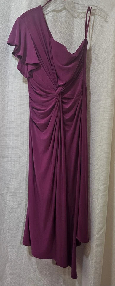 Magenta One-Shoulder Asymmetric Midi Cocktail Dress