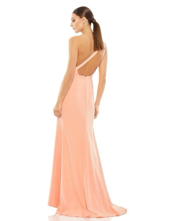 Mac Duggal One-Shoulder Jersey Mermaid Gown in Peach