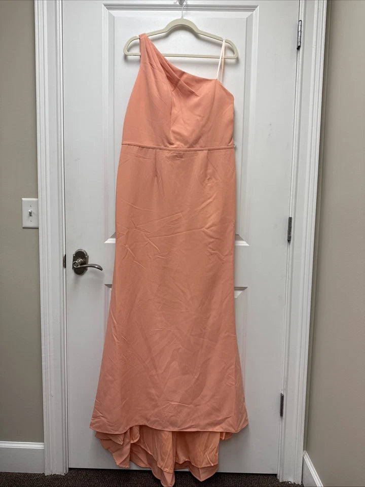 Mac Duggal One-Shoulder Jersey Mermaid Gown in Peach