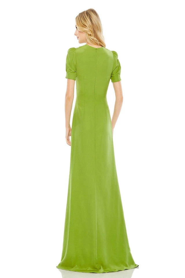 Mac Duggal Embellished Plunge Neck Cut Out Puff Sleeve Gown (Style No. 2630) in Apple Green