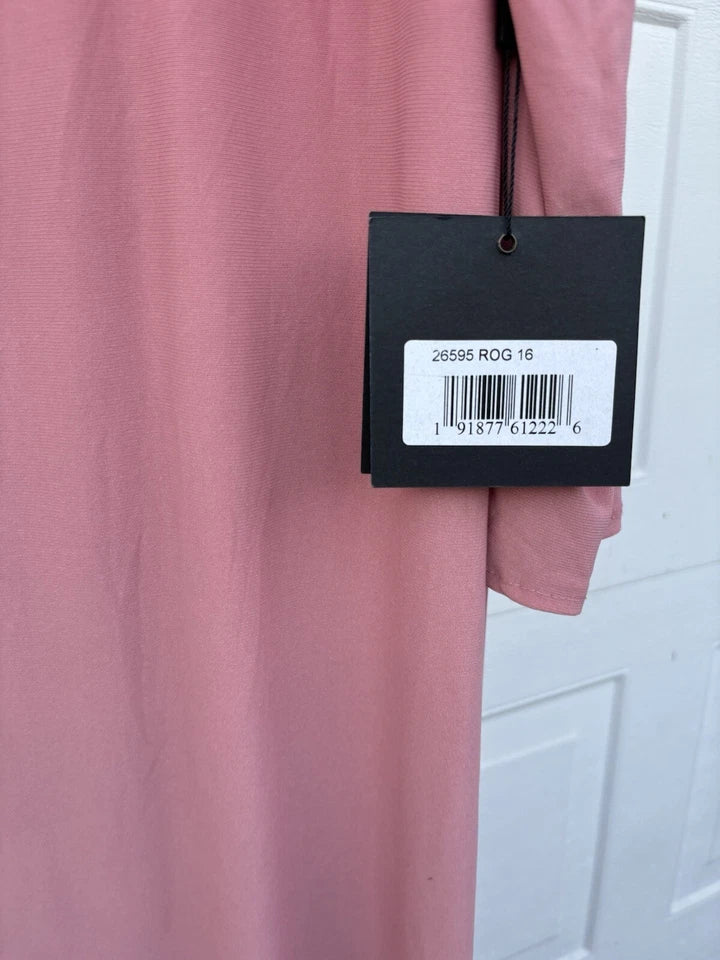 Mac Duggal One-Shoulder Drop Shoulder Long Sleeve Column Gown (Style No. 26595) in Rose Gold